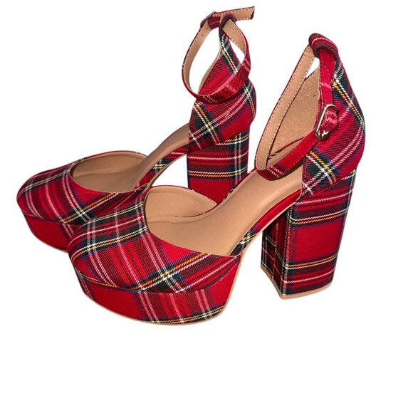 Betsey Johnson Shoes - Betsey Johnson  Torrid Red Plaid Platform Heels Size 7